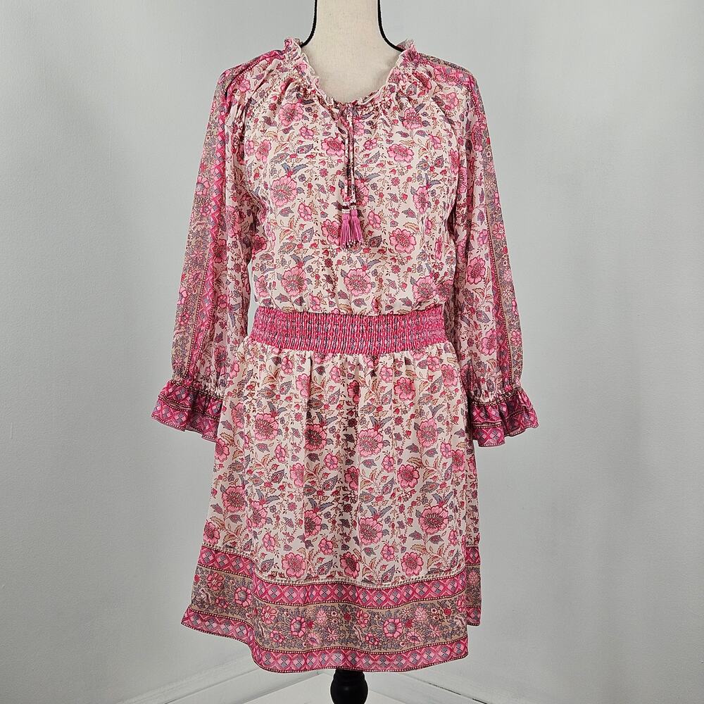 Love the Label Pink Floral Boho Festival Print Mini Dress |‎ Women's Medium